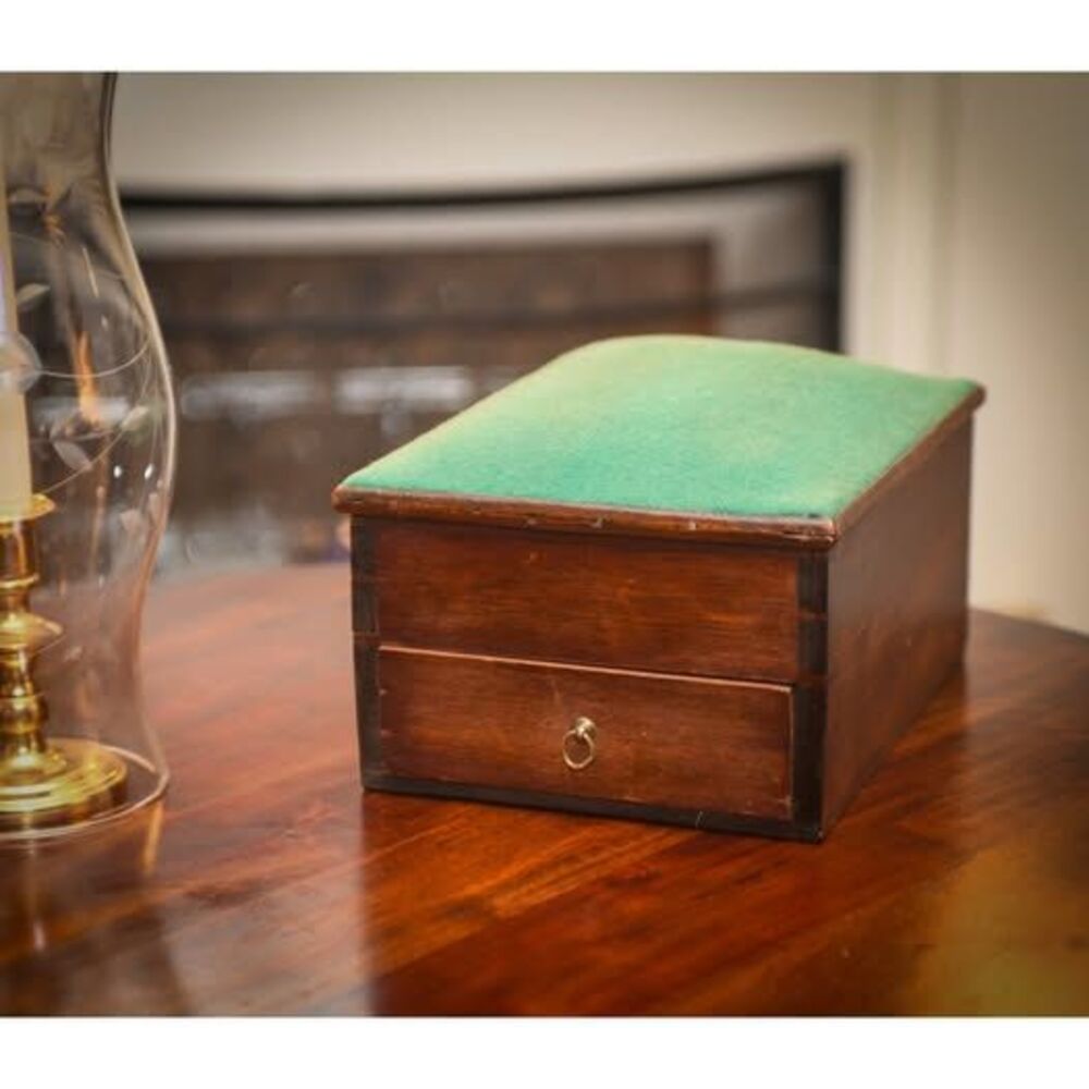 19th Century Antique Walnut Ohio Sewing Box Pin Cushion Dovetailed